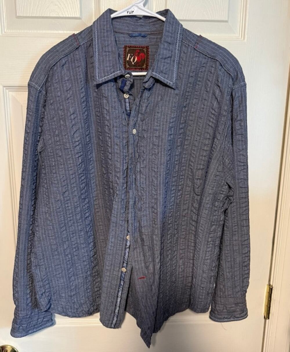 EQ Rooster Blue Striped Textured Button Down Casual Shirt- Men's XL